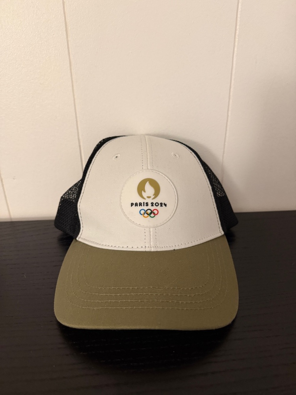Paris 2024 Olympic Trucker Hat - White & Olive